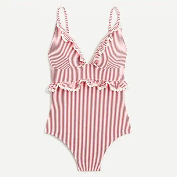 J. Crew Ruffle one piece Swimsuit in Seersucker